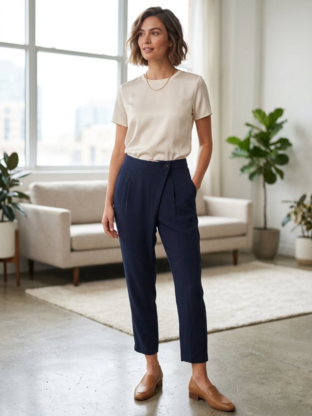 Anthropologie Cartonnier Asymmetric Wrap Front Pleated Trousers in Navy sz 4